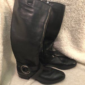 Karl Lagerfeld Black Leather Riding Boots, Size 11